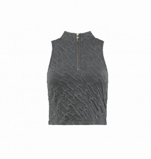 Trapstar Jacquard Fitted Zip Crop Top Grey | TS-64773
