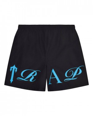 Trapstar Script Shell Shorts Black/Blue | TS-65301