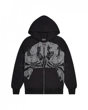 Trapstar x Ed Hardy Irongate Zip Through Hoodie Black | TS-65366