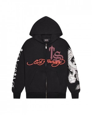 Trapstar x Ed Hardy Script Hoodie Black | TS-65364